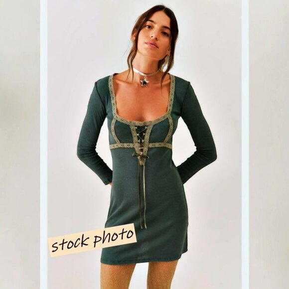 NEW Urban Outfitters Corset Lace-up Mini Dress Size S Castlecore Renaissance - Picture 1 of 7